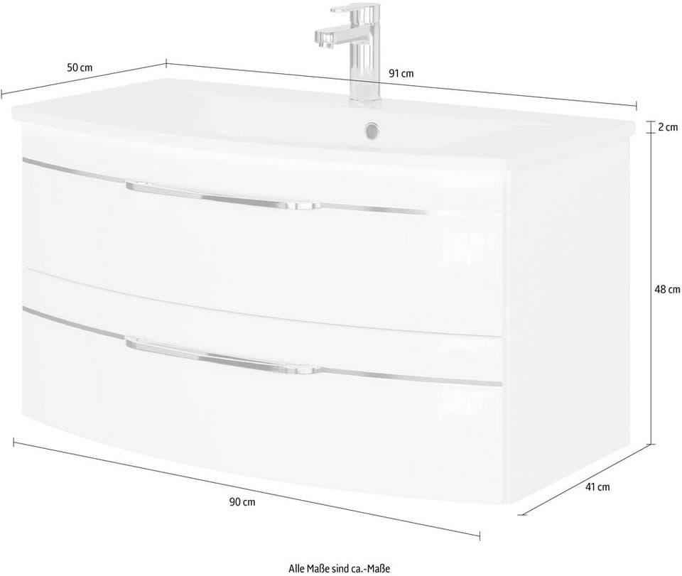 Saphir Waschtisch Serie 7045 Mineralmarmor-Waschtisch und Unterschrank, 91 cm breit, Waschplatz mit 2 Schubladen, Badmöbel Set mit Waschtisch - Thumbnail 7