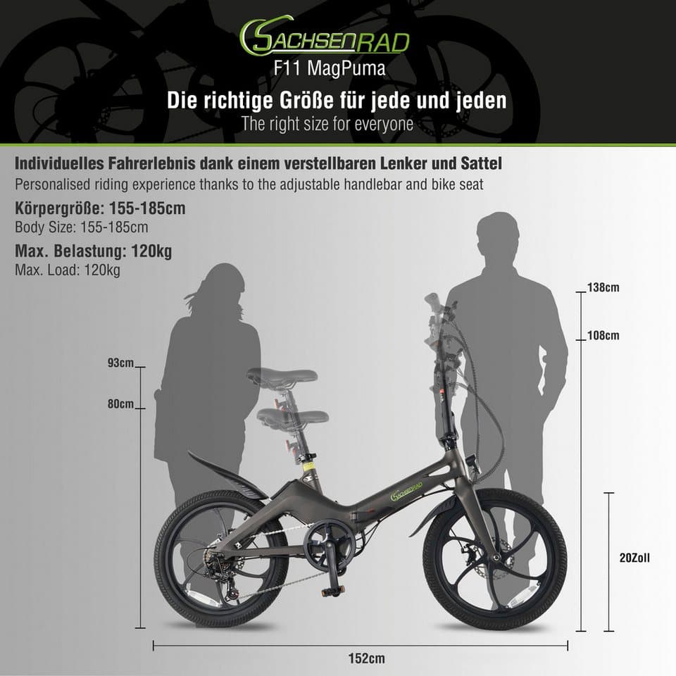 SachsenRAD E-Bike Faltrad F11 MagPuma mit Transporttasche, 6 Gang Shimano, Kettenschaltung, Heckmotor, 281 Wh - Thumbnail 15