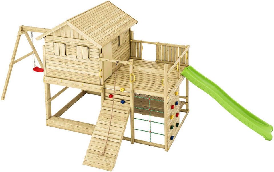 FUNGOO Spielturm ALOHA, mit Spielhaus und Terrasse, Doppelschaukel - Thumbnail 4