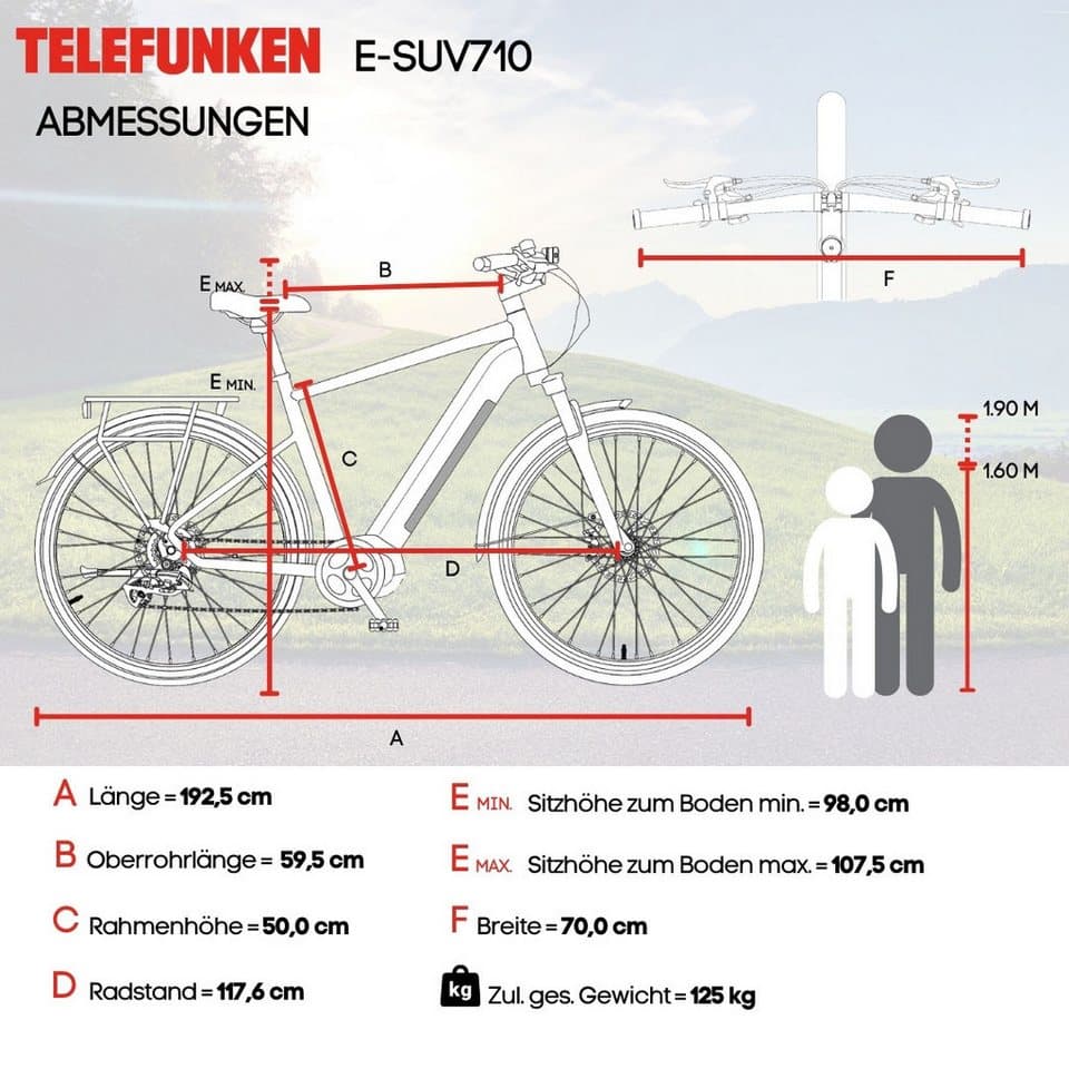 Telefunken E-Bike Cityrad SUV710, 9 Gang Shimano, Kettenschaltung, Mittelmotor, 720 Wh, (27,5 Zoll, Straßenzulassung, Scheibenbremsen), Pedelec, Elektrofahrrad für Herren u. Damen, Trekkingrad - Thumbnail 11