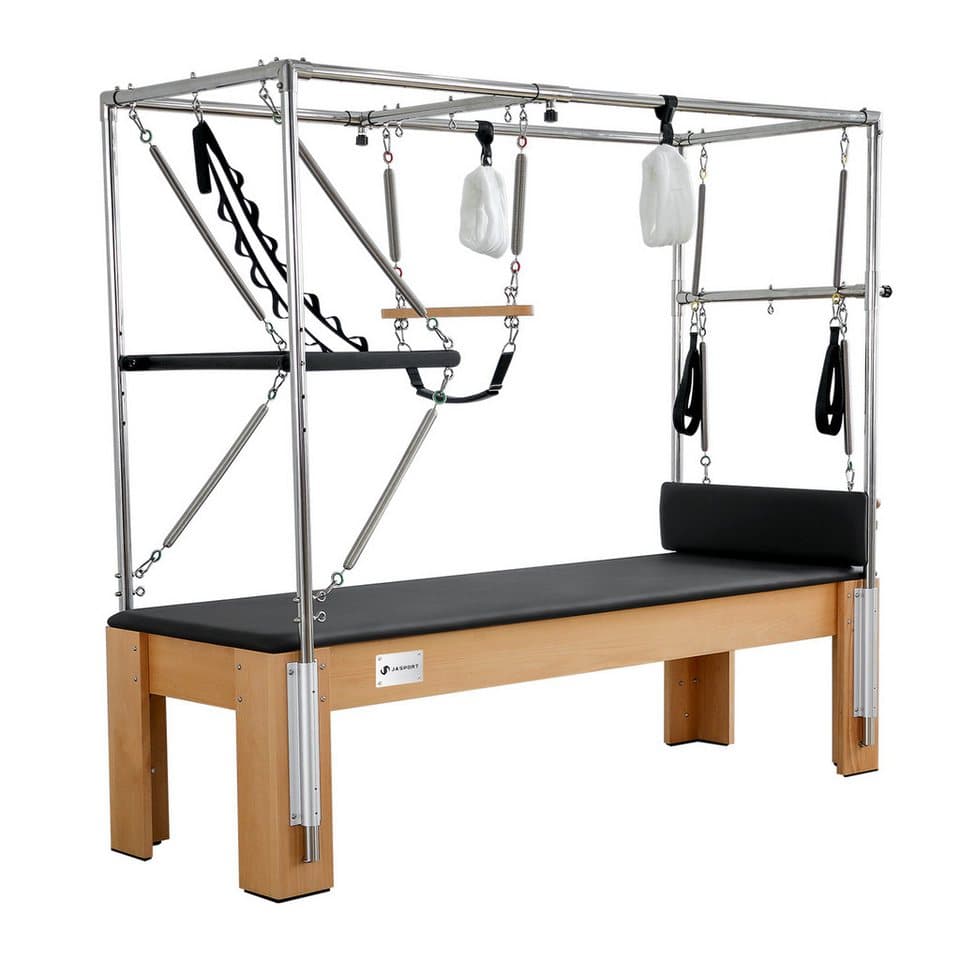 JASPORT Pilates-Reformer K80 Cadillac 2-in-1 aus Buchenholz bis 150 kg für Zuhause & Studio, (1x Pilates Reformer Cadillac K80, 1x Konvertermatte), 2-in-1 Reformer & Cadillac, Buchenholzrahmen, Edelstahlkonstruktion