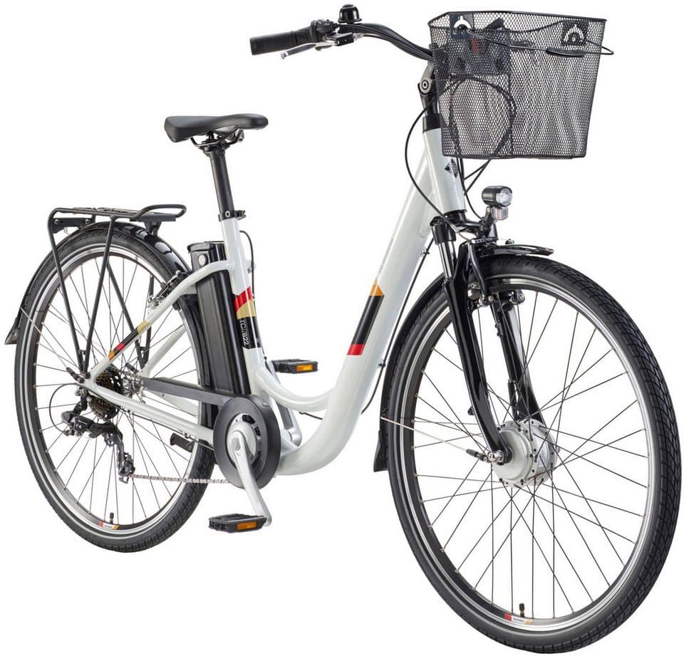 Telefunken E-Bike Cityrad Multitalent RC822, 7 Gang Shimano Tourney Schaltwerk, Kettenschaltung, Frontmotor, 531,3 Wh, (Beleuchtung, Straßenzulassung, ca. 100 km Reichweite, 2 V-Bremsen), Elektrofahrrad, Damen Herren, 28 Zoll, 36,9 V, 531,3 Wh Akku, Pedelec