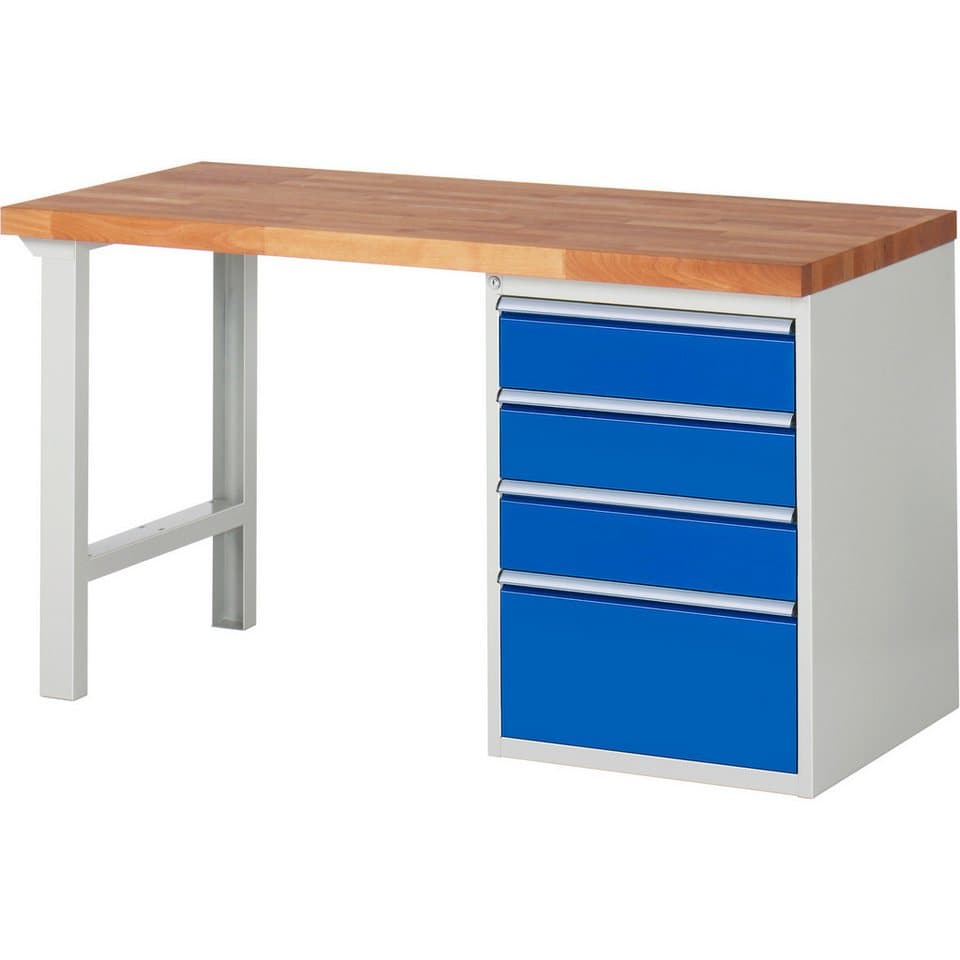 RAU Werkbank Werkbank 1500x700x890mm 4xSchublade-TA lichtgrau/enzianblau