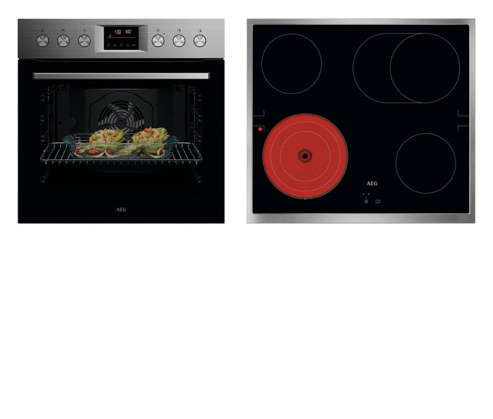 AEG Elektro-Herd-Set Serie 5000 HH25HSPM, Pyrolyse-Selbstreinigung, Heißluft: Gleichmäßiges Garen auf 3 Ebenen: ideal für Mehrblech‑Backen
