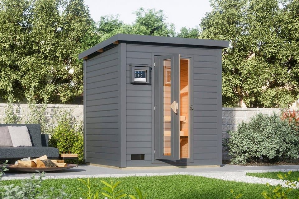 Karibu Saunahaus Talo 2, BxTxH: 1960 x 1960 x 2280 cm, 38 mm, (Set) Ofen 9 kW Bio externe Strg easy