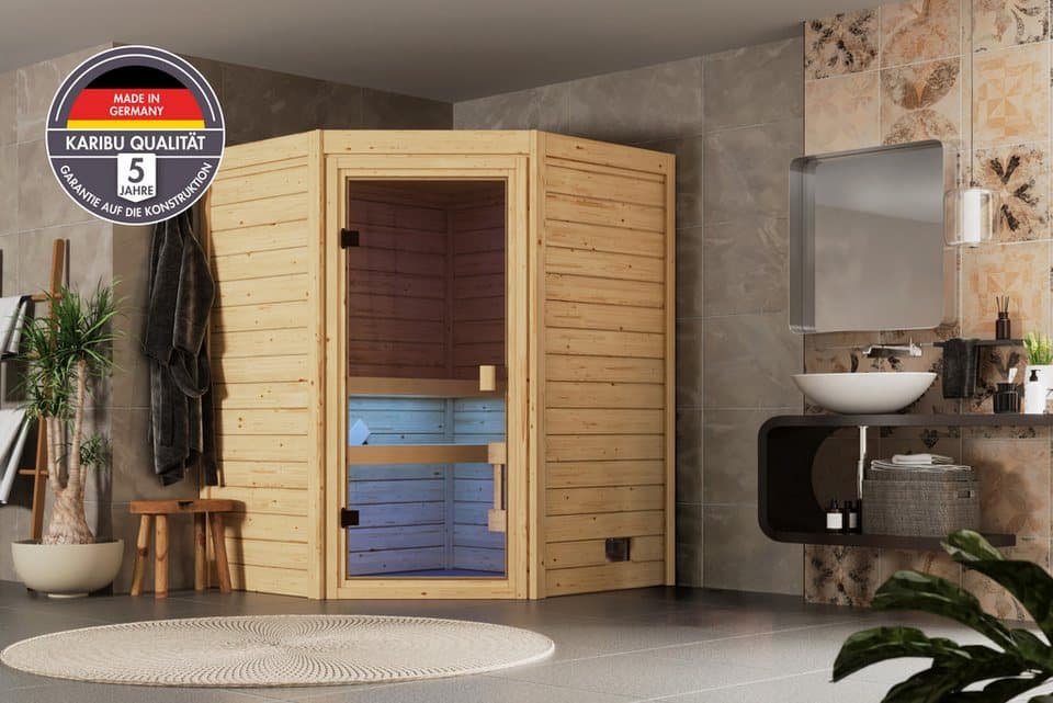 welltime Sauna Backas, BxTxH: 148 x 145 x 190,5 cm, 28 mm, verschiedene Varianten