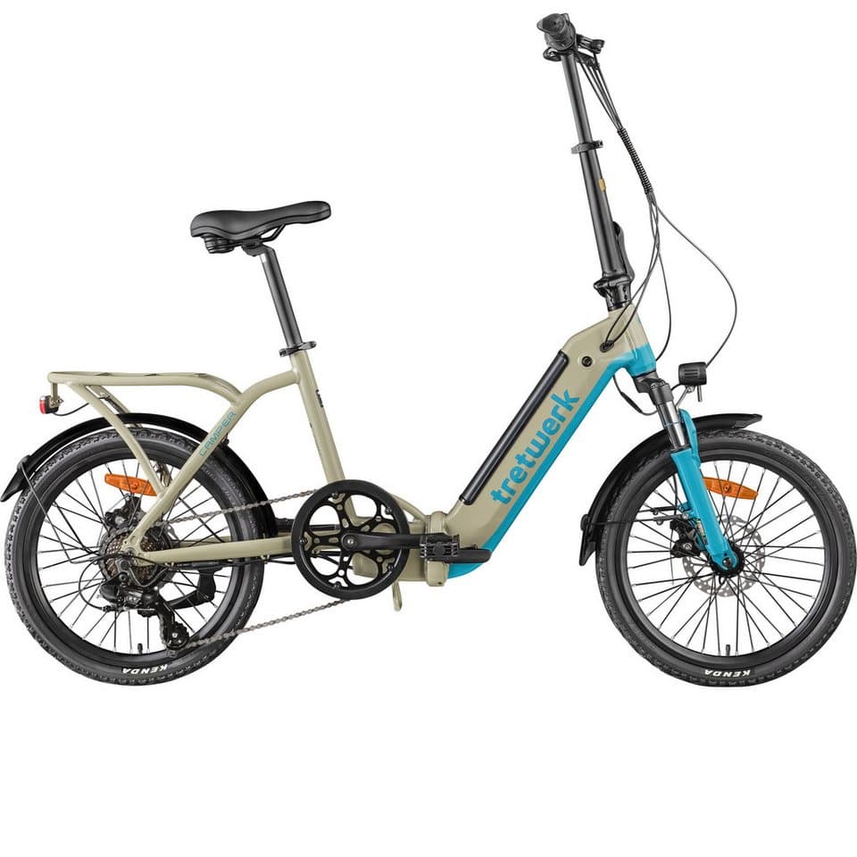 Tretwerk E-Bike Faltrad Camper, 7 Gang Shimano Tourney TY300 Schaltwerk, Kettenschaltung, Heckmotor, 468 Wh