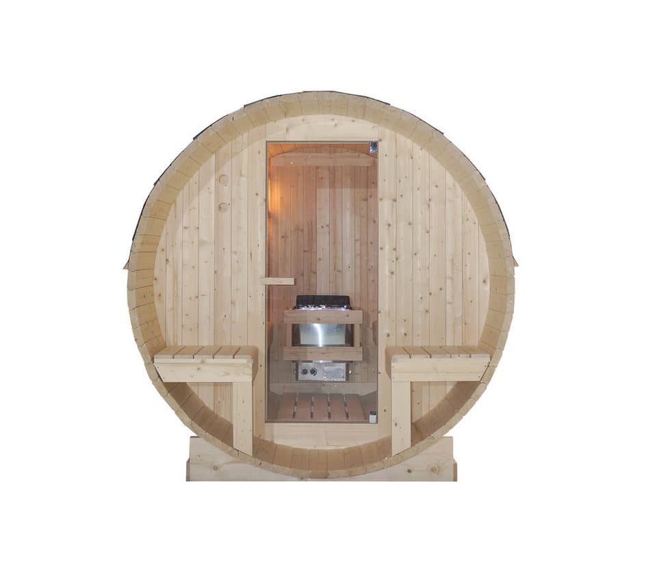 Sanotechnik Fasssauna »BERGEN«, BxTxH: 189 x 220 x 191,5 cm, 3,8 mm, geeignet für 4 Personen, Fichetnholz