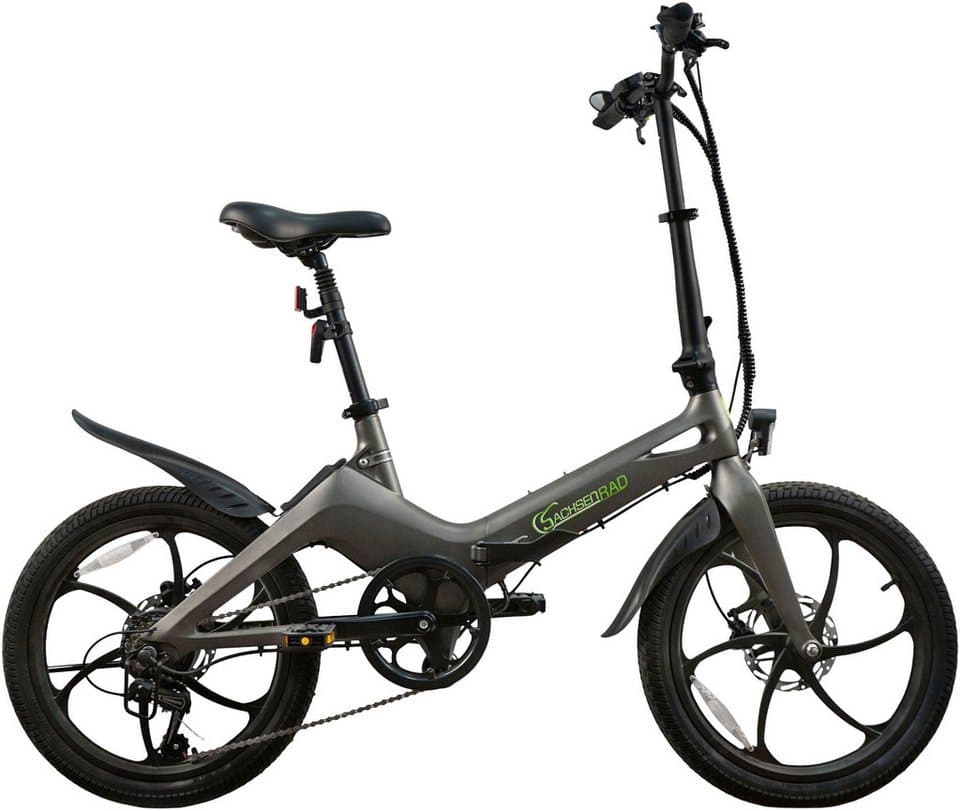 SachsenRAD E-Bike Faltrad F11 Pro MagPuma mit Transporttasche, 6 Gang Shimano, Kettenschaltung, Heckmotor, 360 Wh, mit Transporttasche, Rückspiegel, gefederte Sattelstütze