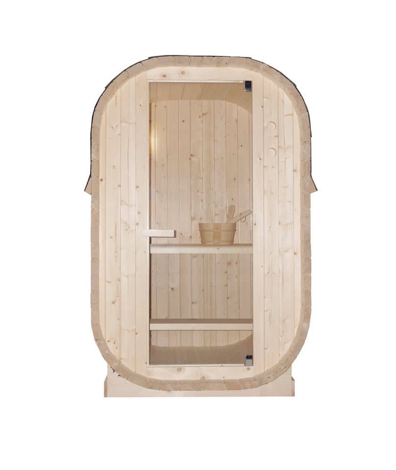 Sanotechnik Fasssauna Außensauna LINDHOLM, BxTxH: 128,2 x 120 x 194 cm, 3,8 mm, inkl. Saunaofen und -steine
