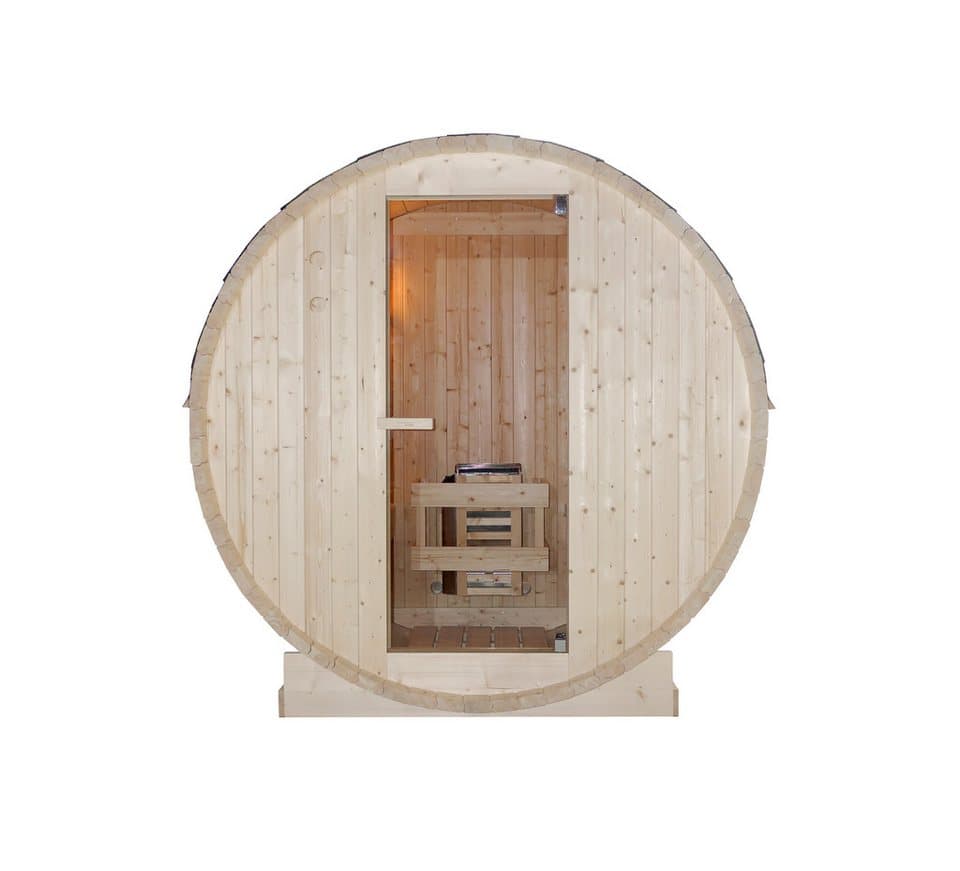 Sanotechnik Fasssauna »TROMSÖ M«, BxTxH: 194,8 x 120 x 191,5 cm, 3,8 mm, geeignet für 2 Personen, Fichetnholz