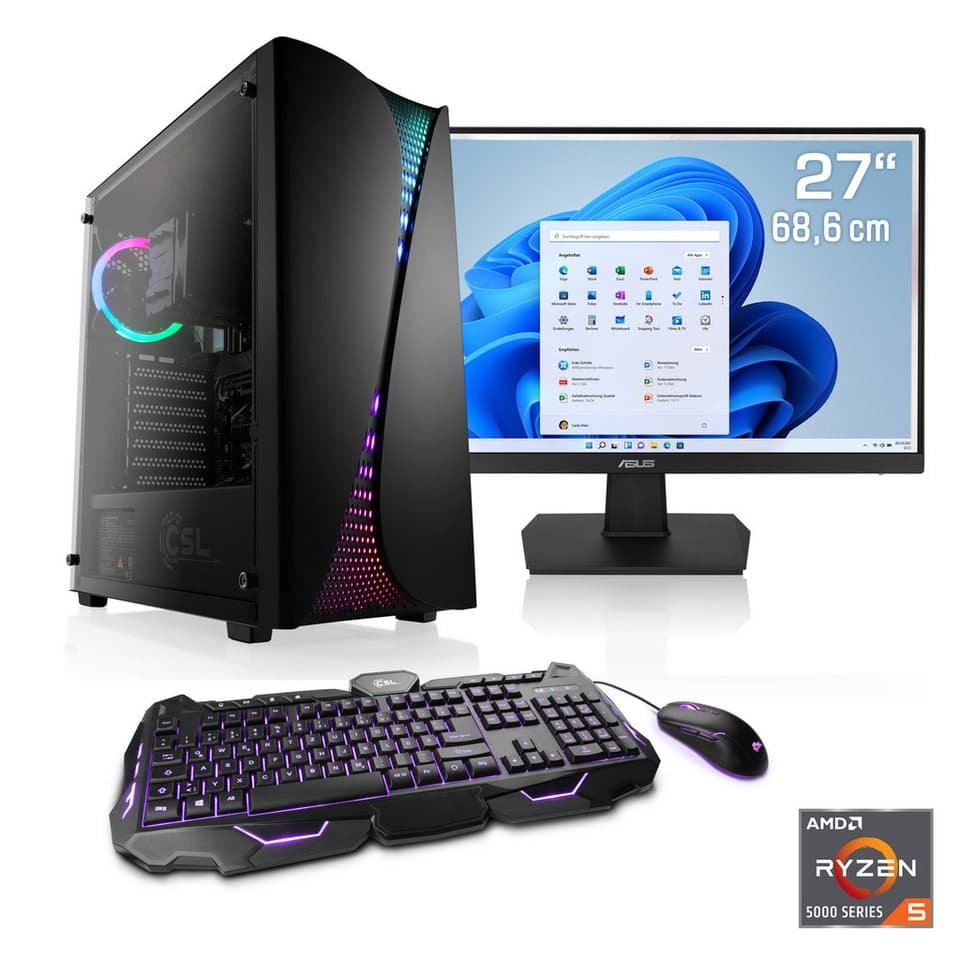 CSL Levitas V26320 Gaming-PC-Komplettsystem (27", AMD Ryzen 5 Ryzen 5, AMD Radeon Graphics, 32 GB RAM, 1000 GB SSD)
