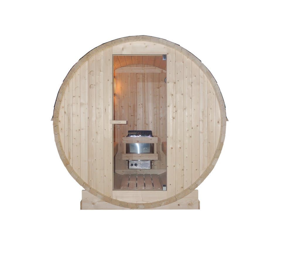 Sanotechnik Fasssauna »TROMSÖ L«, BxTxH: 189 x 180 x 191,5 cm, 3,8 mm, geeignet für 4 Personen, Fichetnholz
